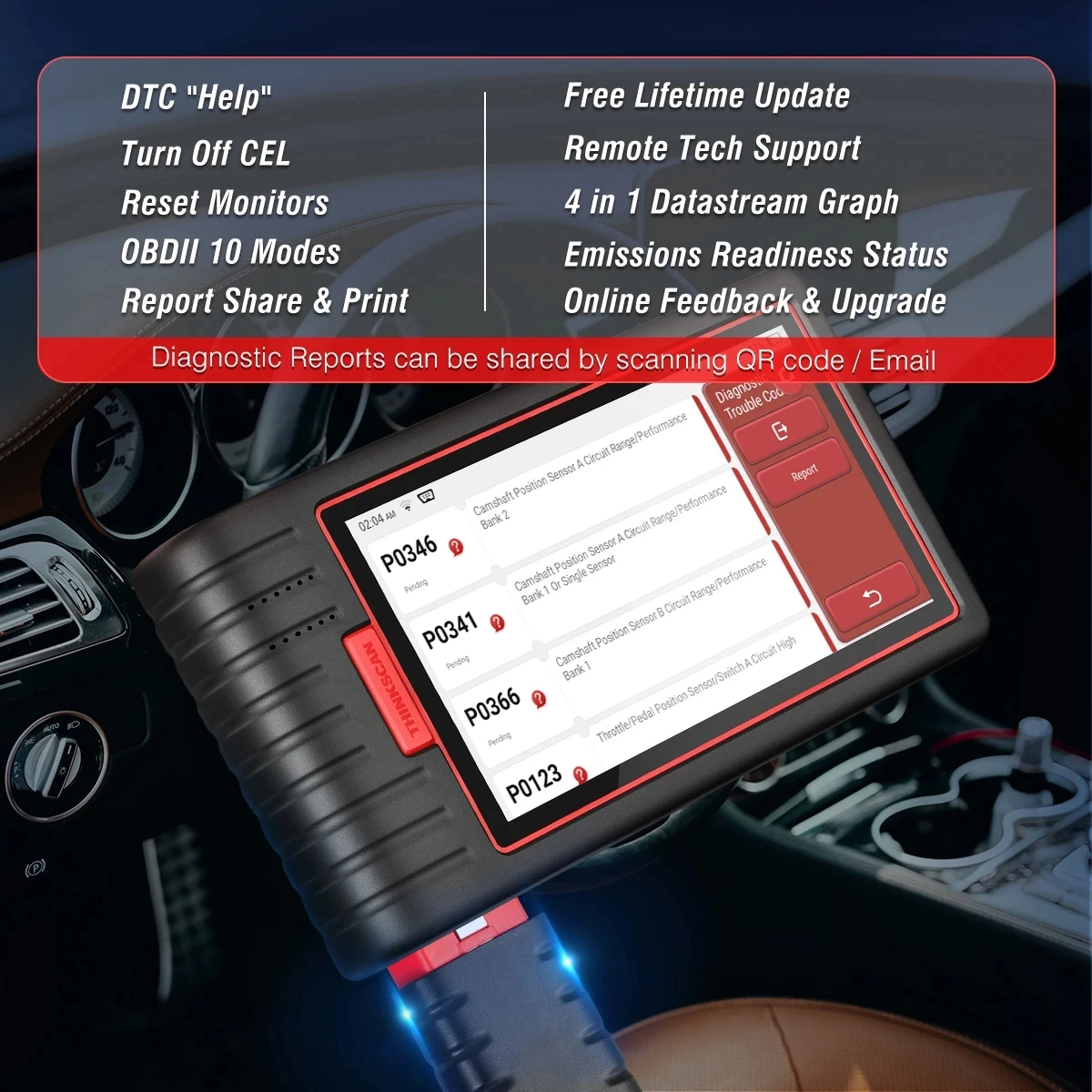 2024 Latest Version ThinkScan Max 2 OBD2 Scanner Diagnostic Tool Car Scanner ECU Coding Thinkscan Max 2 Lifetime Free