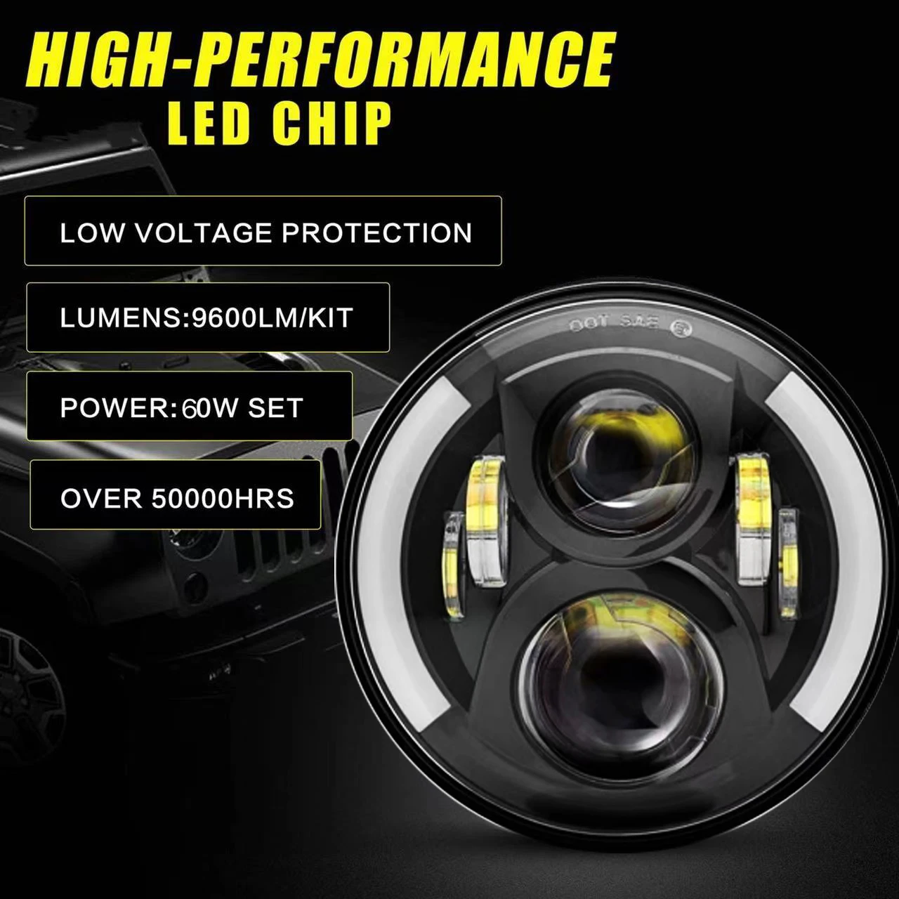 7 Inch Round Led Headlight With Angel Eyes For Cj Jktj,Led Turn Signal ...