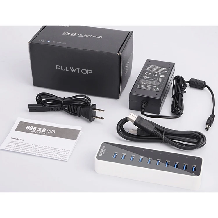 
 Pulwtop Новинка 10 портов usb 3,0 концентратор портативный мульти-порт usb 3,0 Настольный концентратор питание для mac  