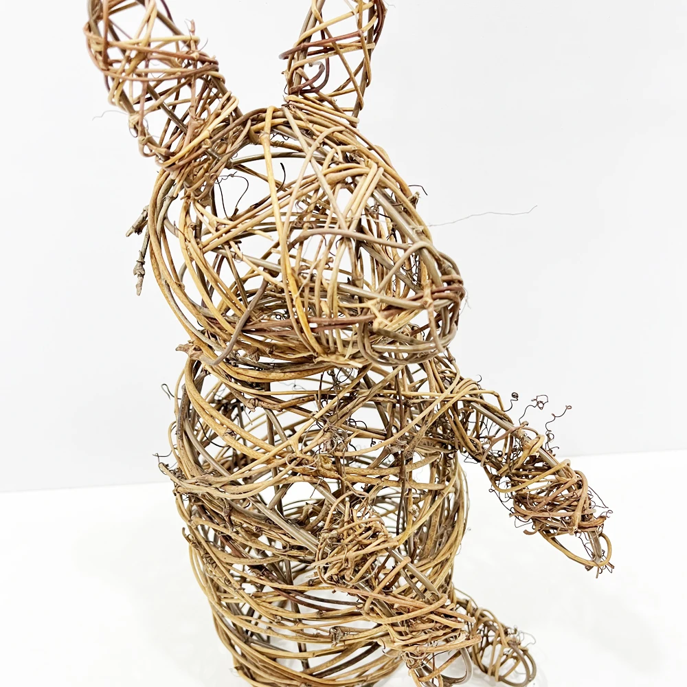 Easter Rattan Rabbit Garden Bunny Statue Lawn Window Braided Bow Tie