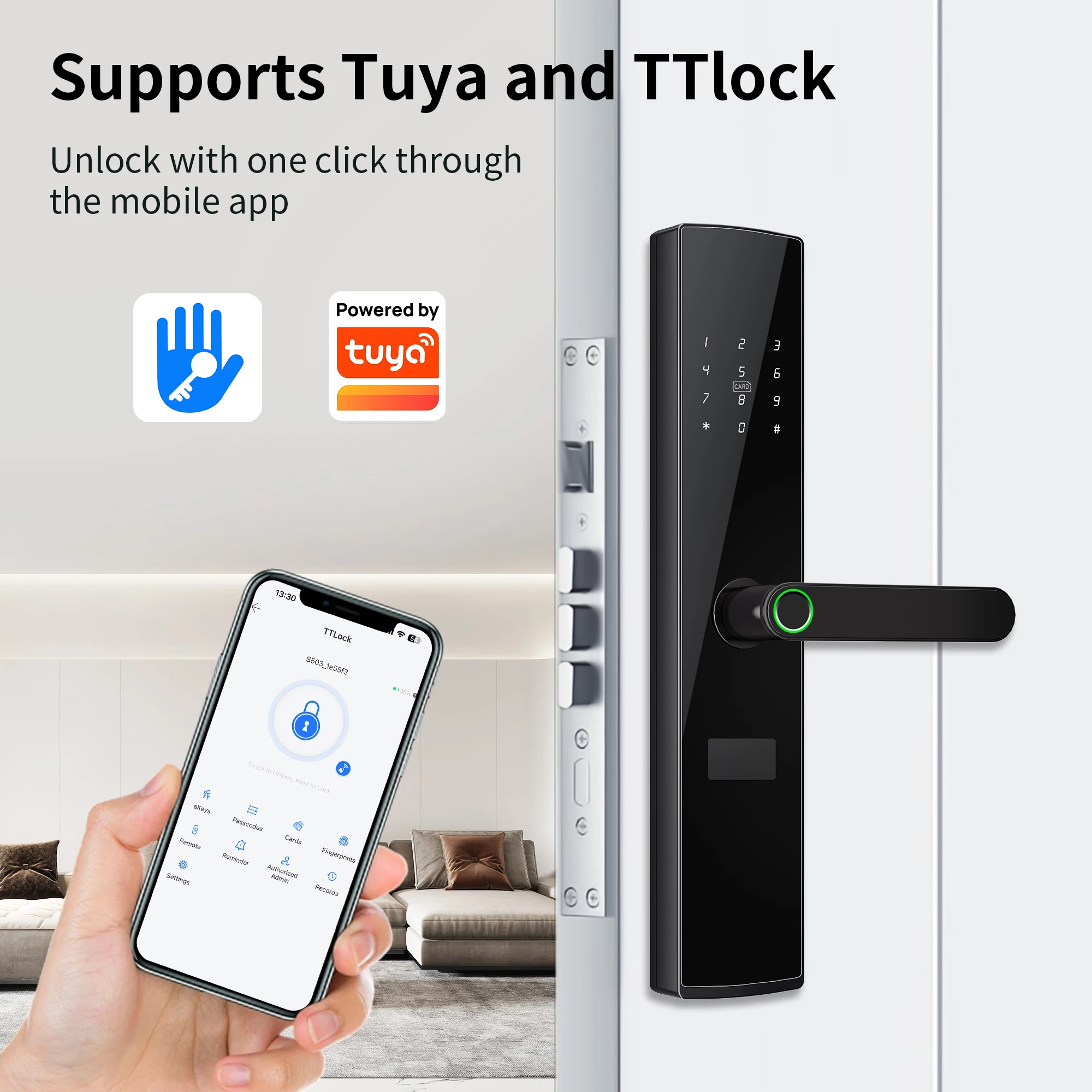 ล็อกประตูแบบมอร์ทิสอัจฉริยะรุ่น F15 พร้อมระบบสแกนลายนิ้วมือ คีย์คลาวด์ และการควบคุมระยะไกลผ่าน WiFi สำหรับประตูโลหะผสมอลูมิเนียม ประตูเหล็ก และประตูไม้ ยี่ห้อ Kaisstar