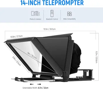 NEEWER X12 14 Inch Aluminum Alloy Teleprompter for iPad Tablet Smartphone DSLR Cameras with Remote Control, Carry Case, APP product image