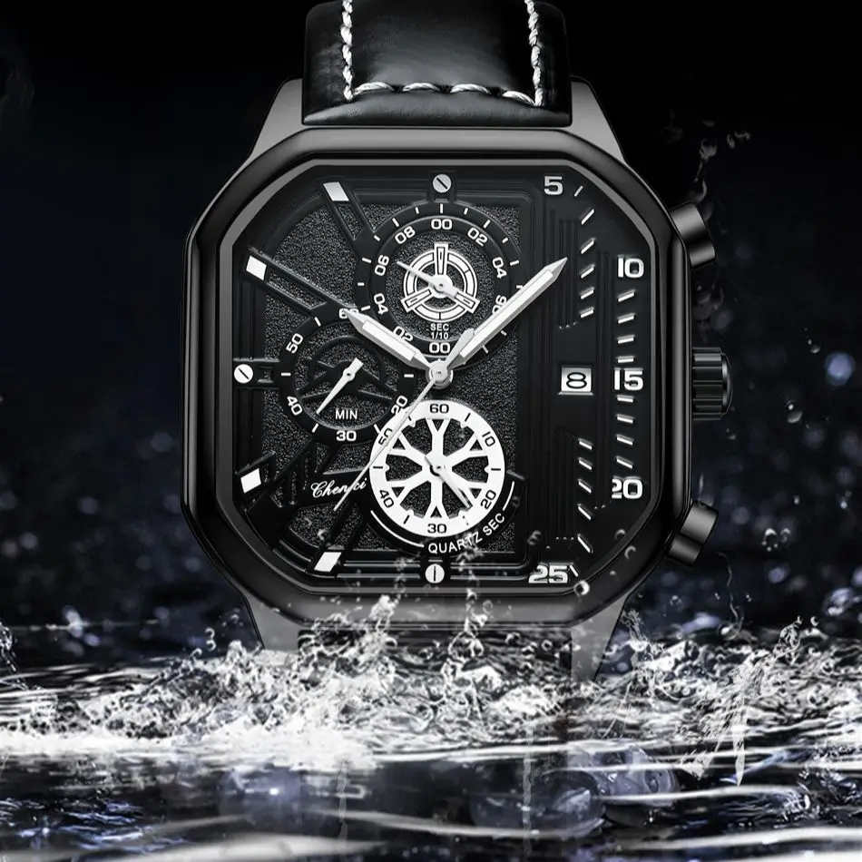 CHENXI 904 Watch - Men's Fashion Square Multifunction Chronograph