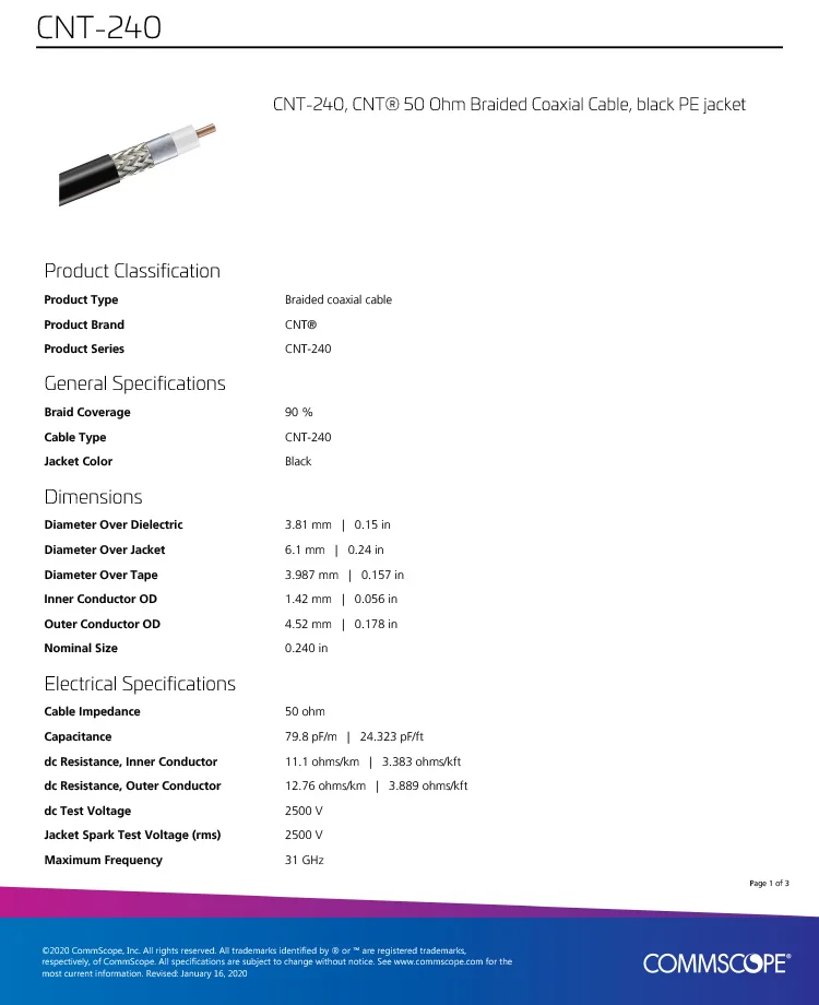 Cnt240 Andrew 0.240 Diameter Solid Center Conductor Coax Cable Buy Rf