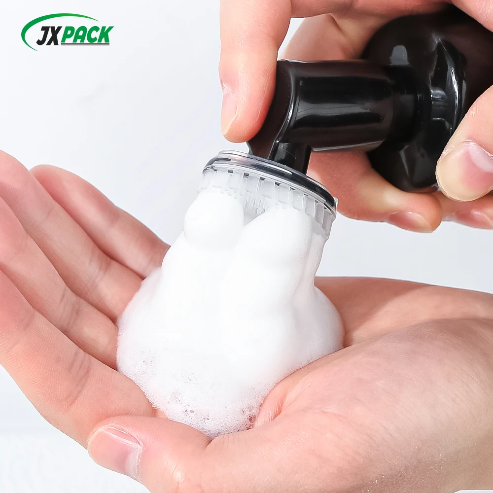 Round Hand Soap Facial Cleanser Pump Bottle With Silicone Brush Black