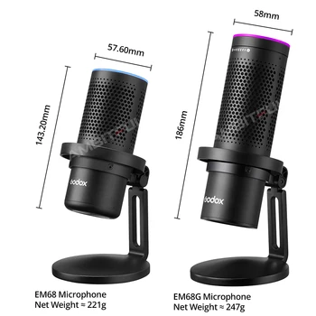 Godox EM68 EM68G RGB USB Condenser Microphone E-sports Cardioid Microphone Adjusting Controlled by Godox Mic App for Studio Mic detail image