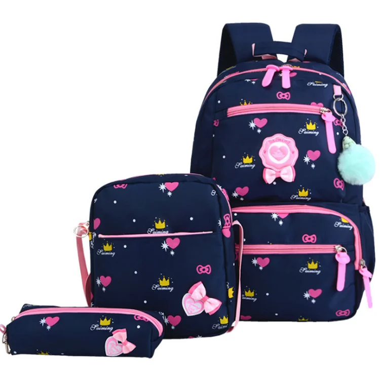 Hotselling Lovely Kitty Printed Canvas Backpack Four-piece Sets Multi-functional School Bags for Girls