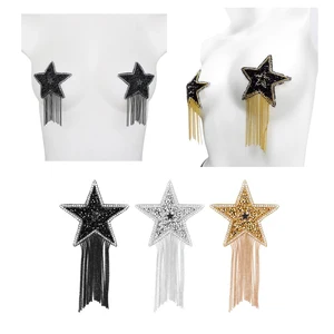 Sexy DIY Rhinestone Star Nipple Pasties Shiny Metallic Star Chain Tassels Breast Petals Intimates Accessories