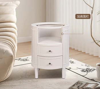 Oval Nightstand No Assembly, 2-Drawer LED Nightstands with Glass Tabletop,Modern White Round Night Stand Side Table for Bedroom
