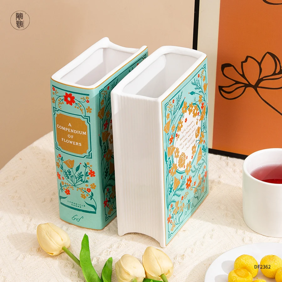 Custom logo Pattern Nordic Style Ceramic Book Flower Vase Home Decor Flowers Dried Flower Vase Ceramic Book Vases