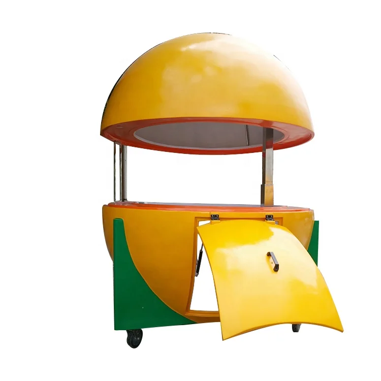 Открытый торговый автомат в форме фруктов, красивый дизайн, киоск из стекловолокна для продажи еды, оранжевого цвета