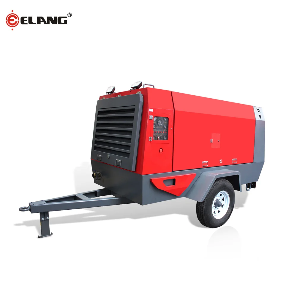185cfm Diesel Engine Two Wheels Towable Portable Screw Air Compressor for Digging