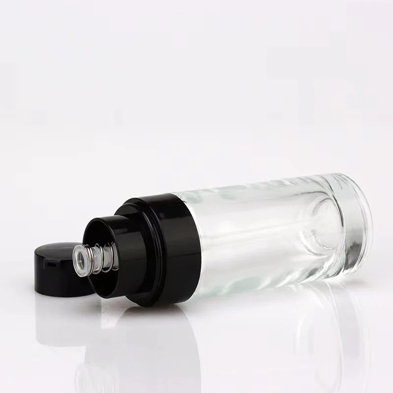 15ml 30ml Empty Cylindrical Glass Transparent Liquid Foundation Bottle with Pump Bb Cream Packaging