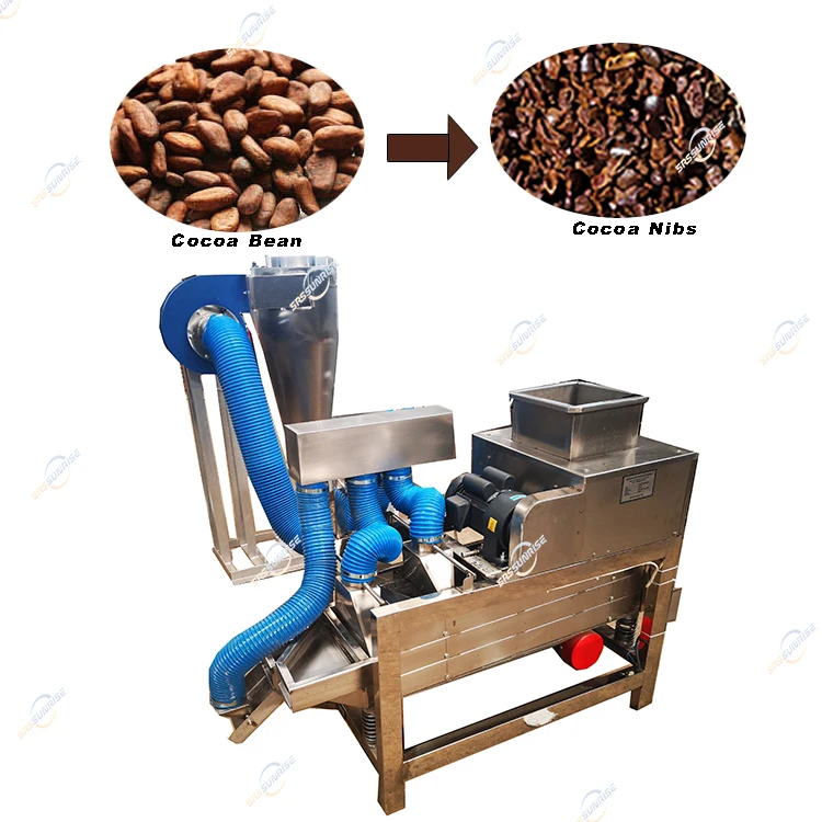 China Factory Price Cacao Nibs Making Crushing Crusher Cracker Winnowing  Winnower Cocoa Bean Peeler Peeling Machine