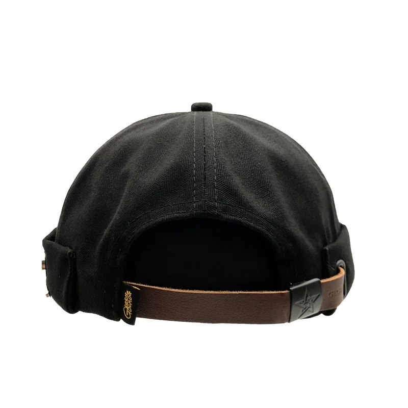 Black baseball cap with leather strap online