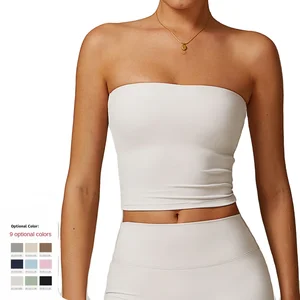 European American Strapless Tube Top for Sweat-Wicking Sexy Back Sports Fitness Yoga Women's Shockproof for Solid