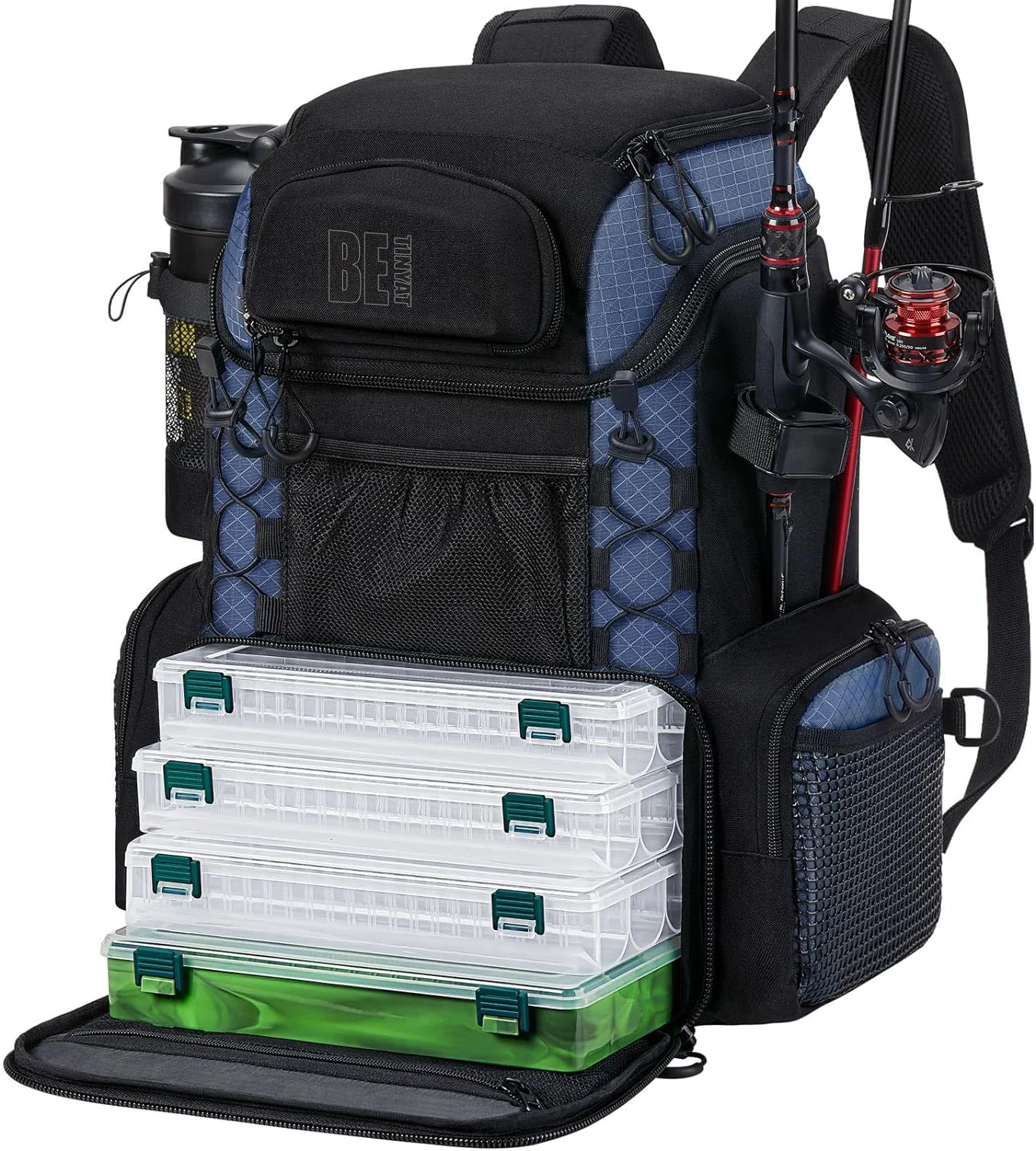 Fishing Tackle Backpack with Rod Holders and 4 Tackle Boxe Outdoor Fishing Bag with Waterproof Rain Cover