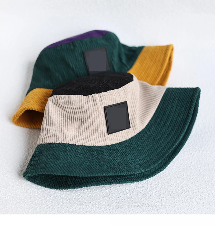 Wholesale custom private label oem logo colorful two tone designer big oversize unisex patchwork warm thin corduroy bucket hat