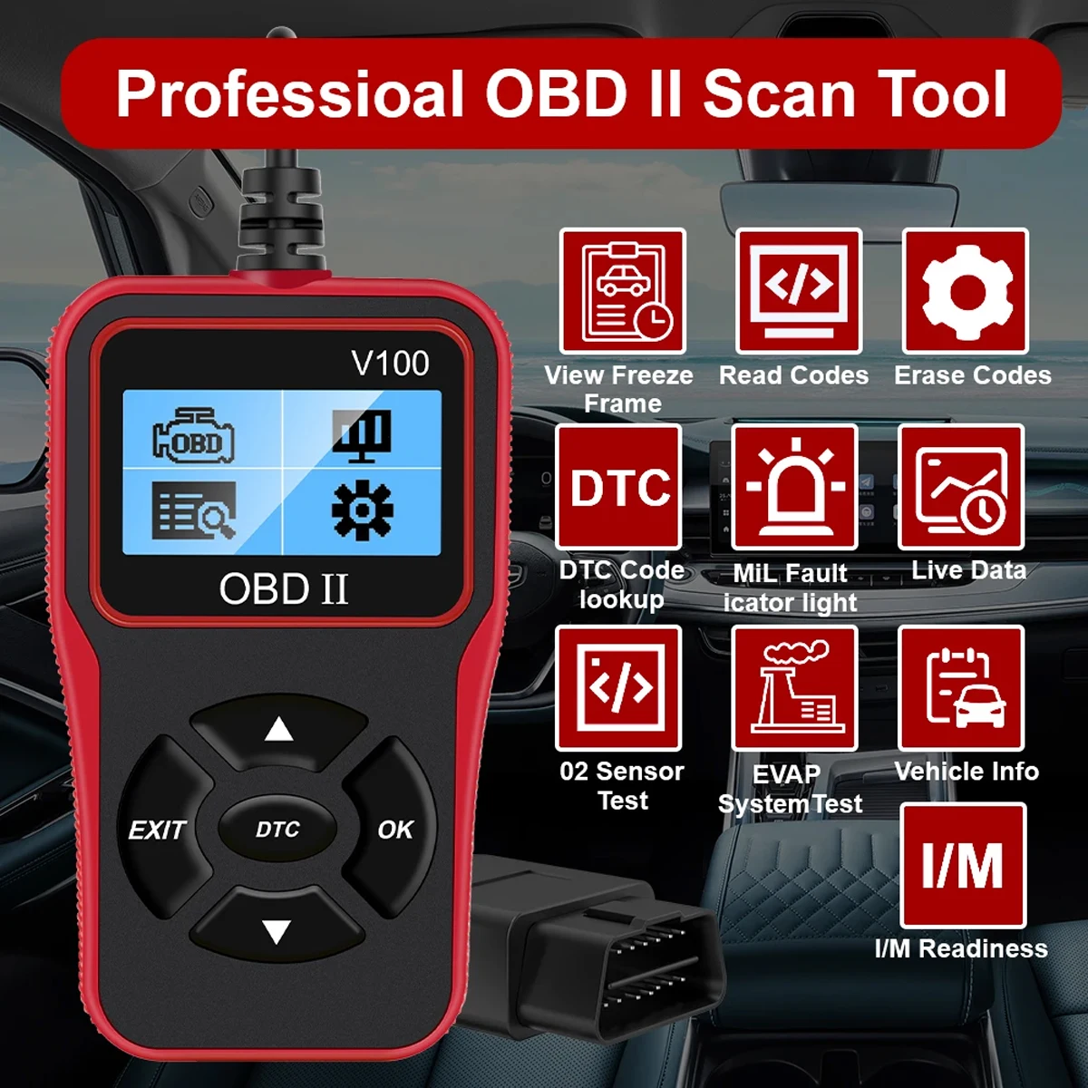 V100 Auto Diagnostic Tool OBD 2 OBDII OBD2 Portable Car Auto All System Diagnostic Tools Function OBDII Car Scanner - view 5