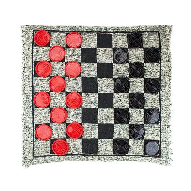 Large 3-in-1 Checkers Super Tic Tac Toe with Rug Classic Checkers Board Game for Kids