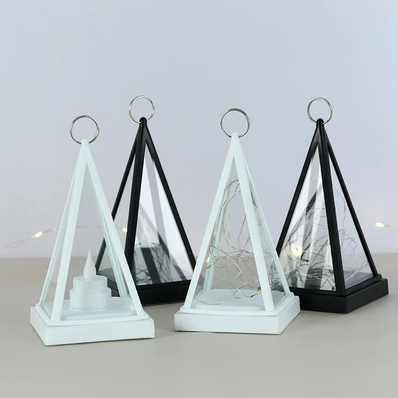 2022 New Design Simple Triangle LED Lantern Party Decorations Night Light Plastic Lantern
