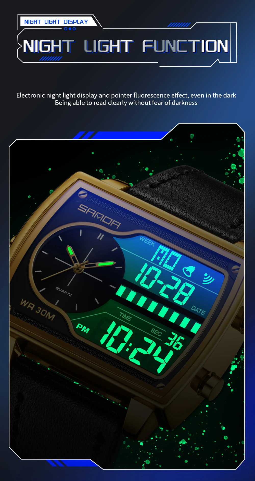Sanda 6163 Multifunctional Luminous Waterproof Watch For Men
