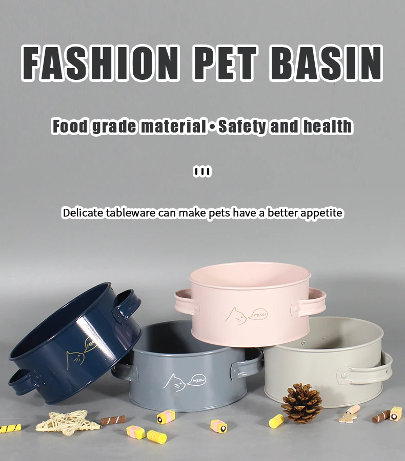 Hot Sale Black Cat Bowl Metal Double Handle Food Storage Pet Bowls Pet Food Container