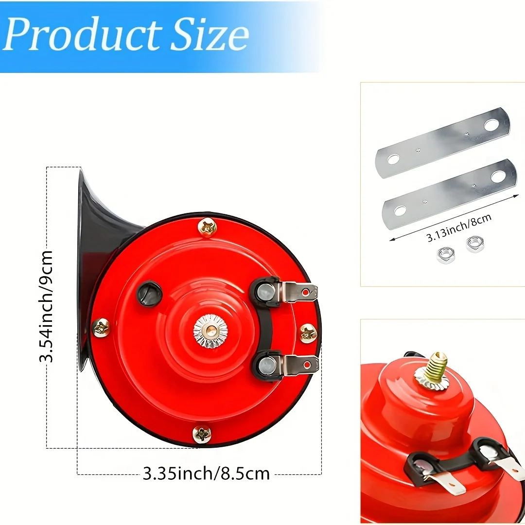 Train Horn For Car QODOLSI 2 Pack 300DB Super Loud Train Horn, 12V Security Alarm Speaker, Car Waterproof Air Electric Snail Double Horn Replacement Kit, Fits For Most Cars Motorcycle, Truck, Bike