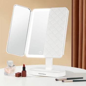 Hot selling 3 colors LED makeup mirror USB rechargeable touch swith desktop folding makeup mirror