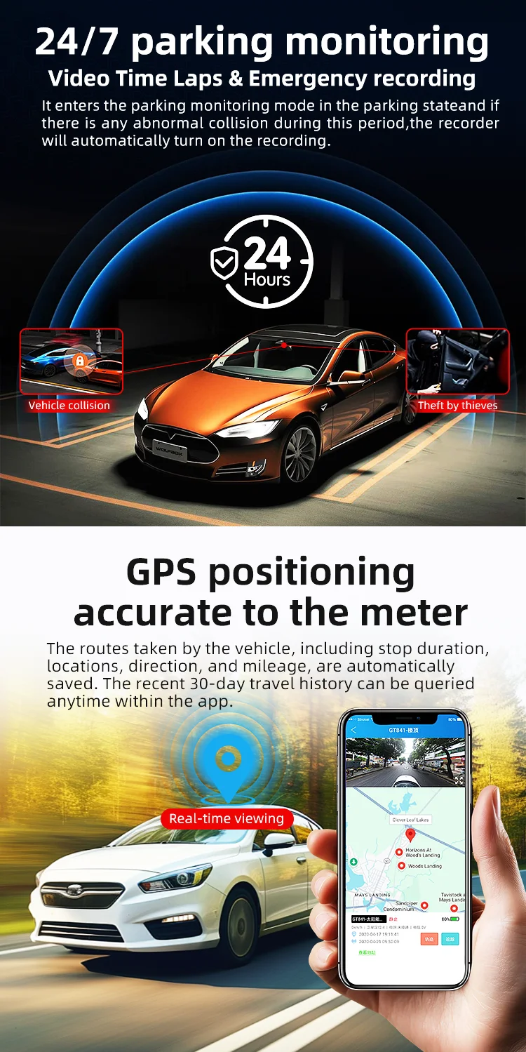 Dash Cam 3 Channels 1080p Drive Recorder Dash Cam 1944P GPS Black Box F1.5 with 3.0 Inches IPS LCD Type-C Power Port for Agent manufacture