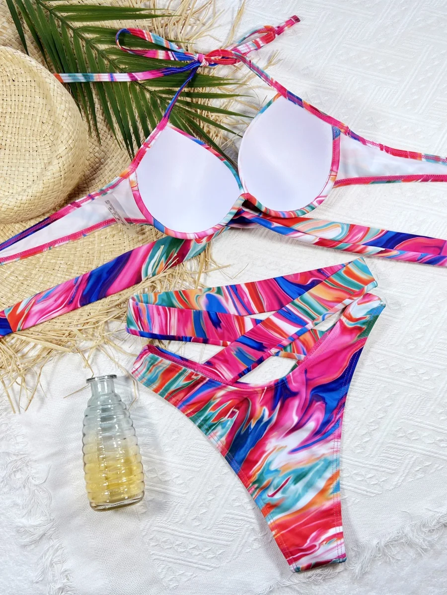 Two-Piece Set High Waist Follower Bikini Erotic Girl Beachwear Trim Swimwear Women Sexy Swimsuit