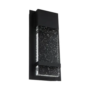 LED Wall Sconce 6.5 Wide Black Metal Frame Raindrop Effect Glass Panel  Warm White Indoor Outdoor Aluminum Garden