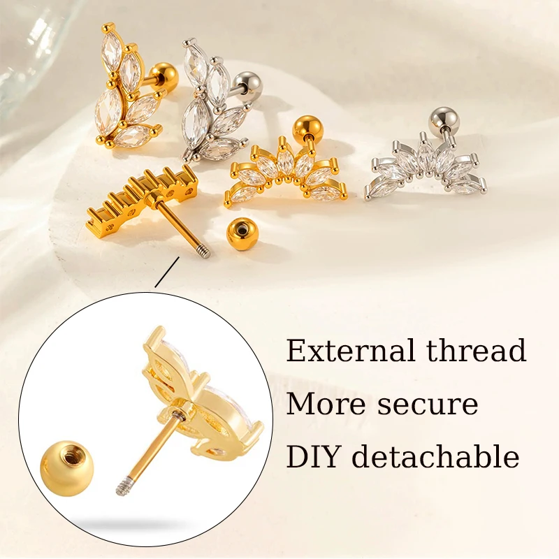 6 Paires Boucles D'Oreilles Acier Inoxydable Zircone - Clous Oreilles 3-8mm Argent Or Pour Femme Homme