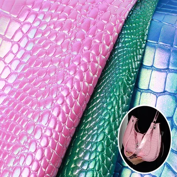 Wholesale Embossing Crocodile PVC Synthetic Leather Fabric Metal Plain Faux Rolls Material for Bags Shoes