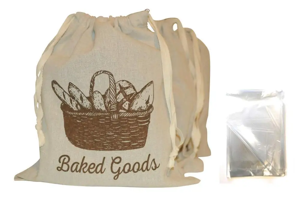 B097 Natural Custom Linen Storage Bread Food Bag for Groercy Printed Reusable Organic Cotton Drawstring Linen Bread Bag Supplier