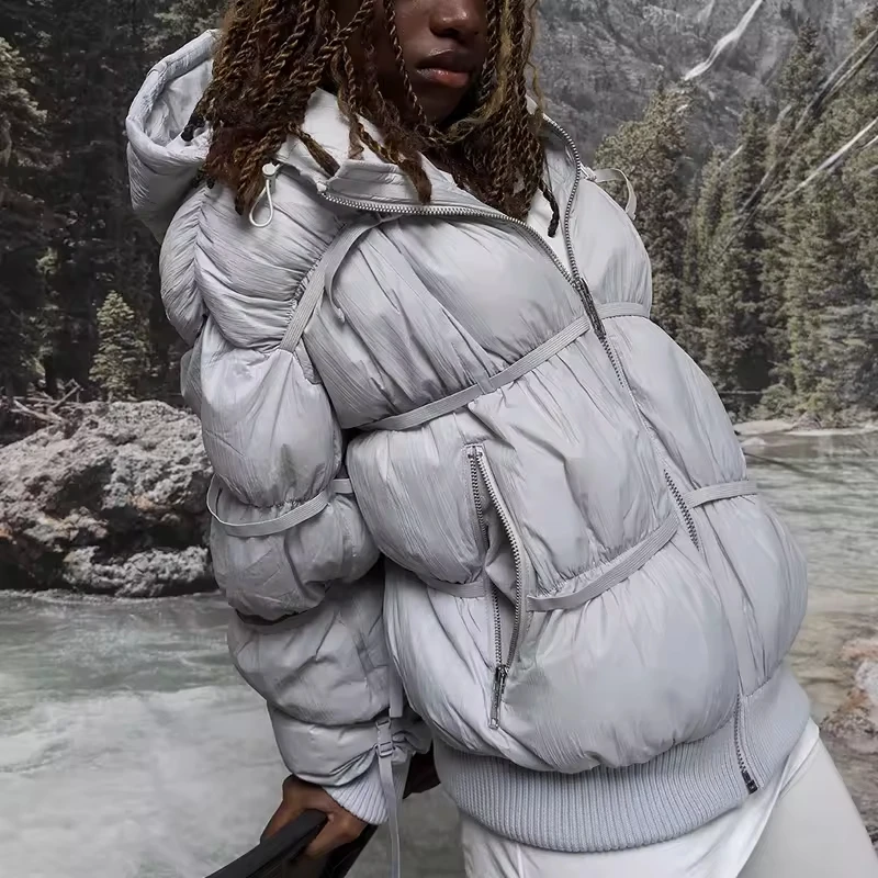 Gray Custom Screen Print High Quality Men's Thick Heavyweight Full Zip up Streetwear Clothing Manufacturer Puffy Puffer Jacket gallery 8