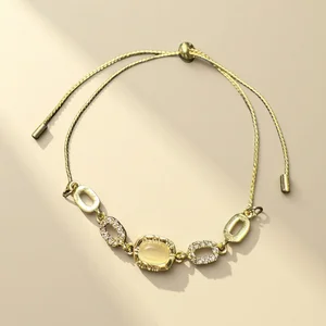 Light Luxury Women's 18K Gold Plated Small Chain & Link Bracelet Gift Crystal Rhinestone Hand String Jewelry