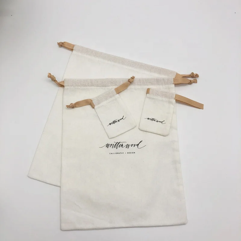 Custom Wholesale White Drawstring Cotton Muslin Gift Packaging Bag With ...
