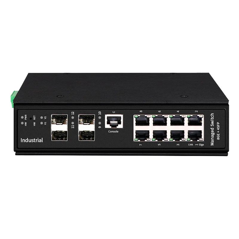 Industrieel DIN-rails volle Gigabit 8-poort L2+ beheerde PoE switch met 4 SFP vezelslot