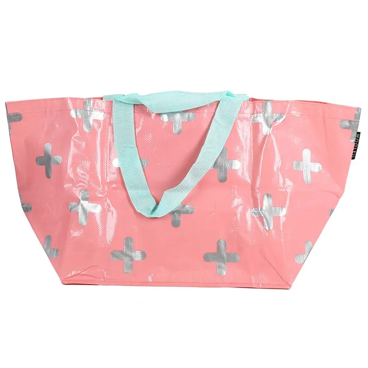 Popular Customized Double Handle Foldable Reusable Wholesale PE PP Woven Tote Bag