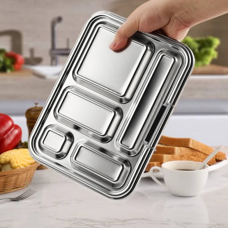 AOHEA Large Stainless Steel Lunch Container 5 Section Design Holds a Variety of Foods Metal Bento Box Stainless Steel Lunch Box factory