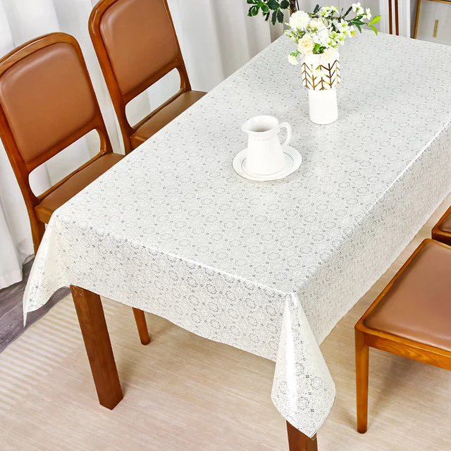 Plastic rectangle lace tablecloths Crystal lace table cloth Wipeable vinyl lace table cover