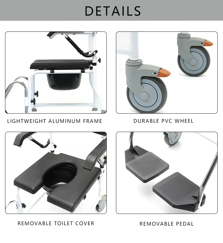 Adjustable Move Wheel Nursing Patient Transfer Uplift Toilet Commode