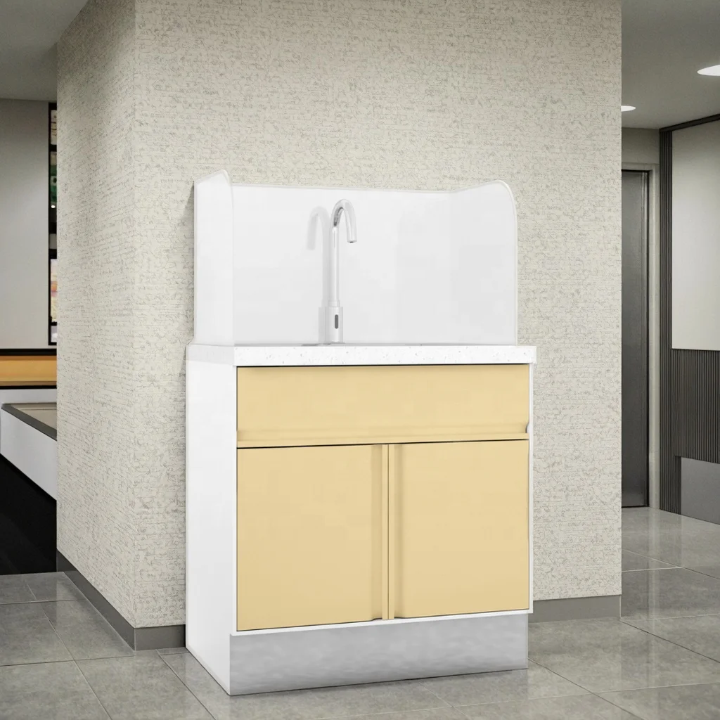Modern Clinical Stainless Steel Handwash Station Cabinet 790mm Integrated Drainboard Splash Guard Hospital Use Eco-Friendly No 5