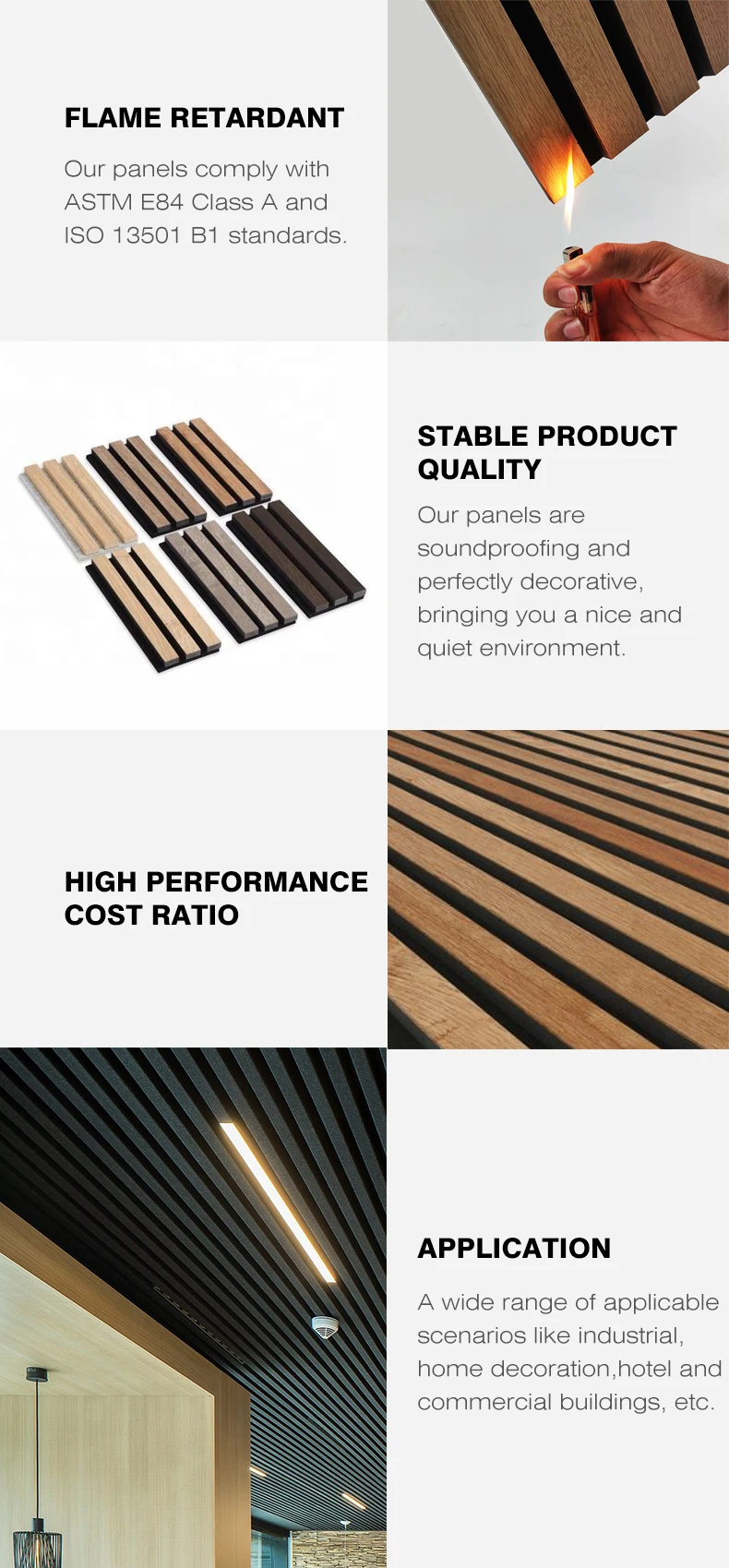 wooden panel wall decor Mdf Composite Akupanel Wall slatted soundproof Acoustic Slat Panel factory