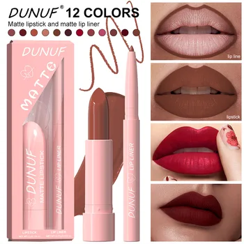2 in 1 Lipstick & Lip Liner Set Long-lasting Waterproof Matte High Pigment European and American Makeup Lip Liner Pencil