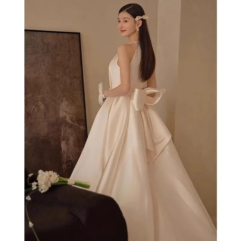 beige engagement dress S0582y 2026 New French Minimalist Women's Satin Halter Neck Gown Evening/party Dresses COLOR:Light Blue/Gold Summer Maxi Dress | ⸻ COLOUR OPTIONS Shown PSD5267