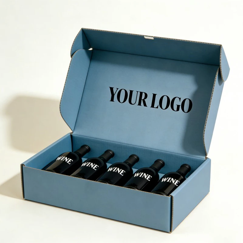 Scatola regalo per spedizione di vino e bevande con stampa su entrambi i lati e logo personalizzato, in cartone ondulato, per 3 o 6 bottiglie