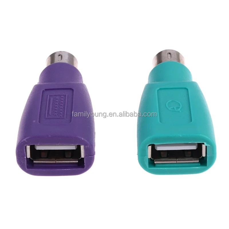 CHENJIN 2PCS USB To PS2 Keyboard And Mouse Adapter Cable USB 1 In 2 With Chip Adapter Purple For Keyboard Green For Mouse Plug And Play