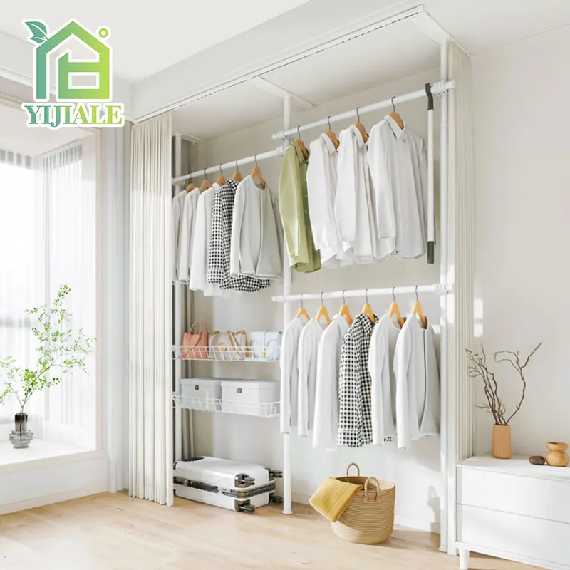 Bedroom Industrial Clothes Hanging Rack Adjustable Metal Garment Rack Telescopic Clothes Rack